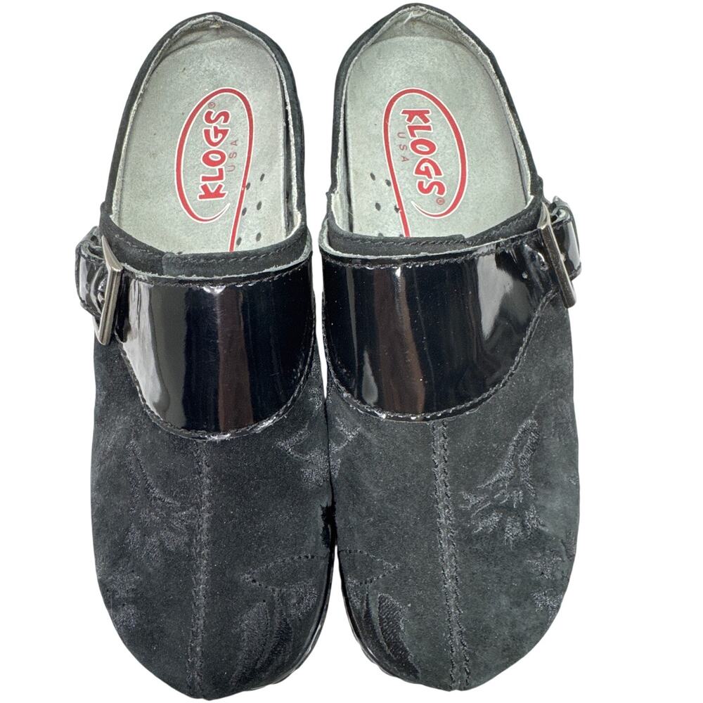 KLOGS Austin Black Suede Tapestry Clog, Women's Size 7